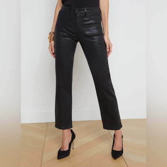 L’Agence Ginny High-Waisted Coated Jeans with Back Gold Zipper Detail NEW - Picture 4 of 16